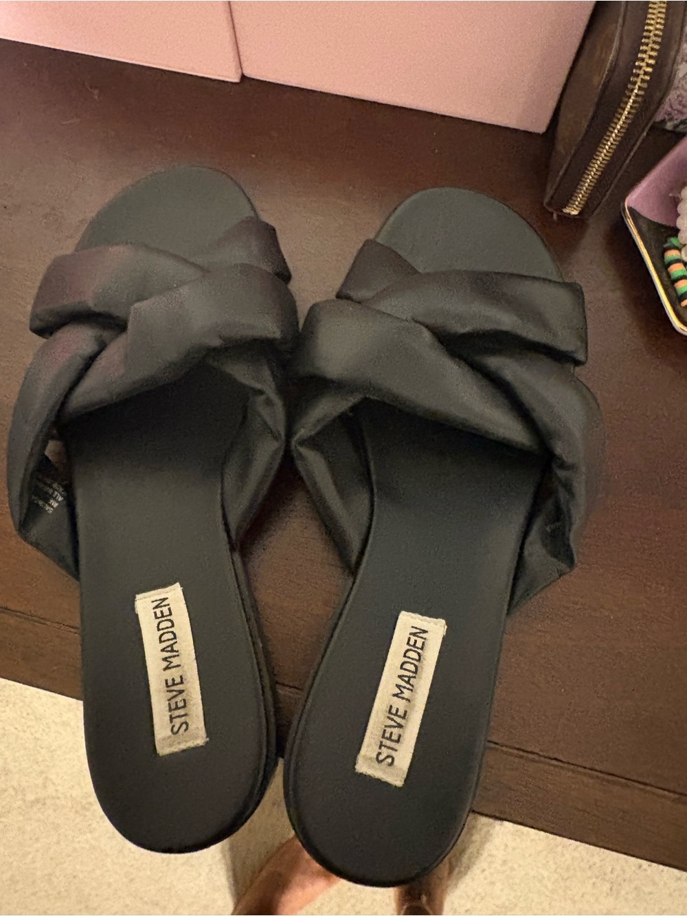 Steve Madden Black Knotted Slide Sandals